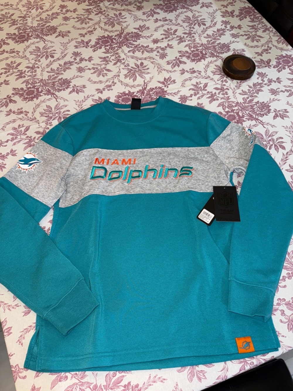 NWT Miami Dolphins Teal & Gray Crewneck Sweatshirt, unisex oversized fit- small